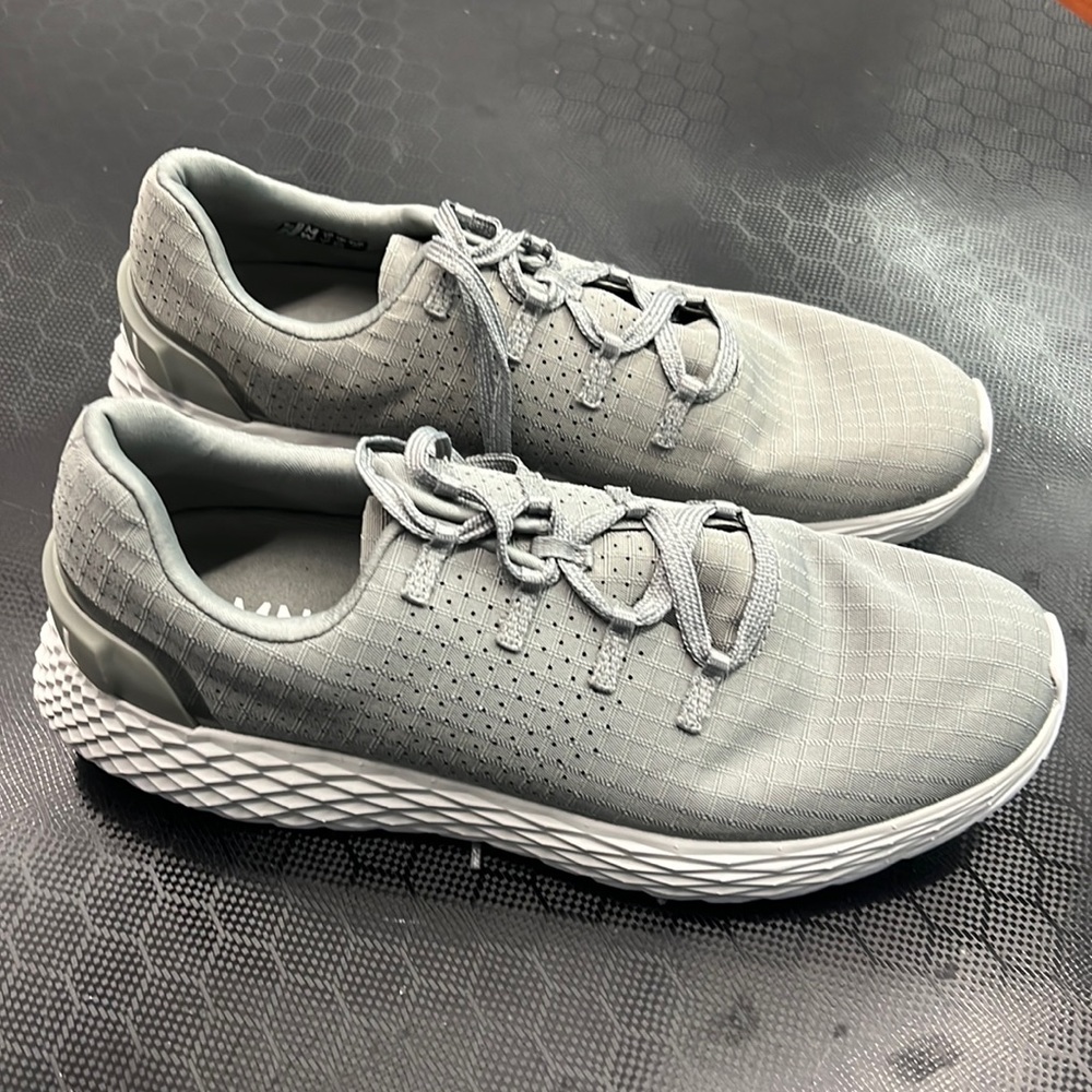 Women’s size 9 knit runner Nobull grey and white shoes.